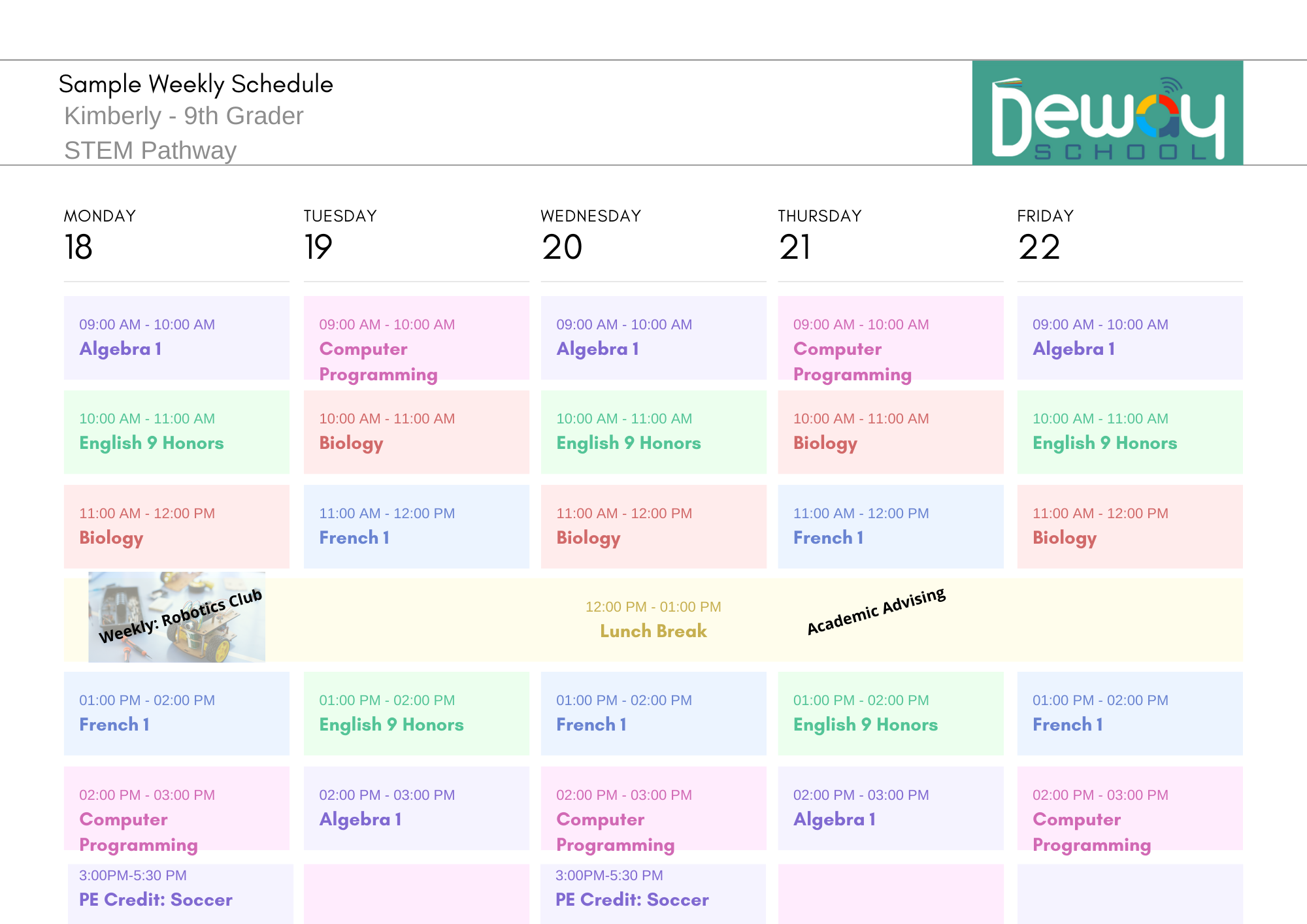 Sample class schedule